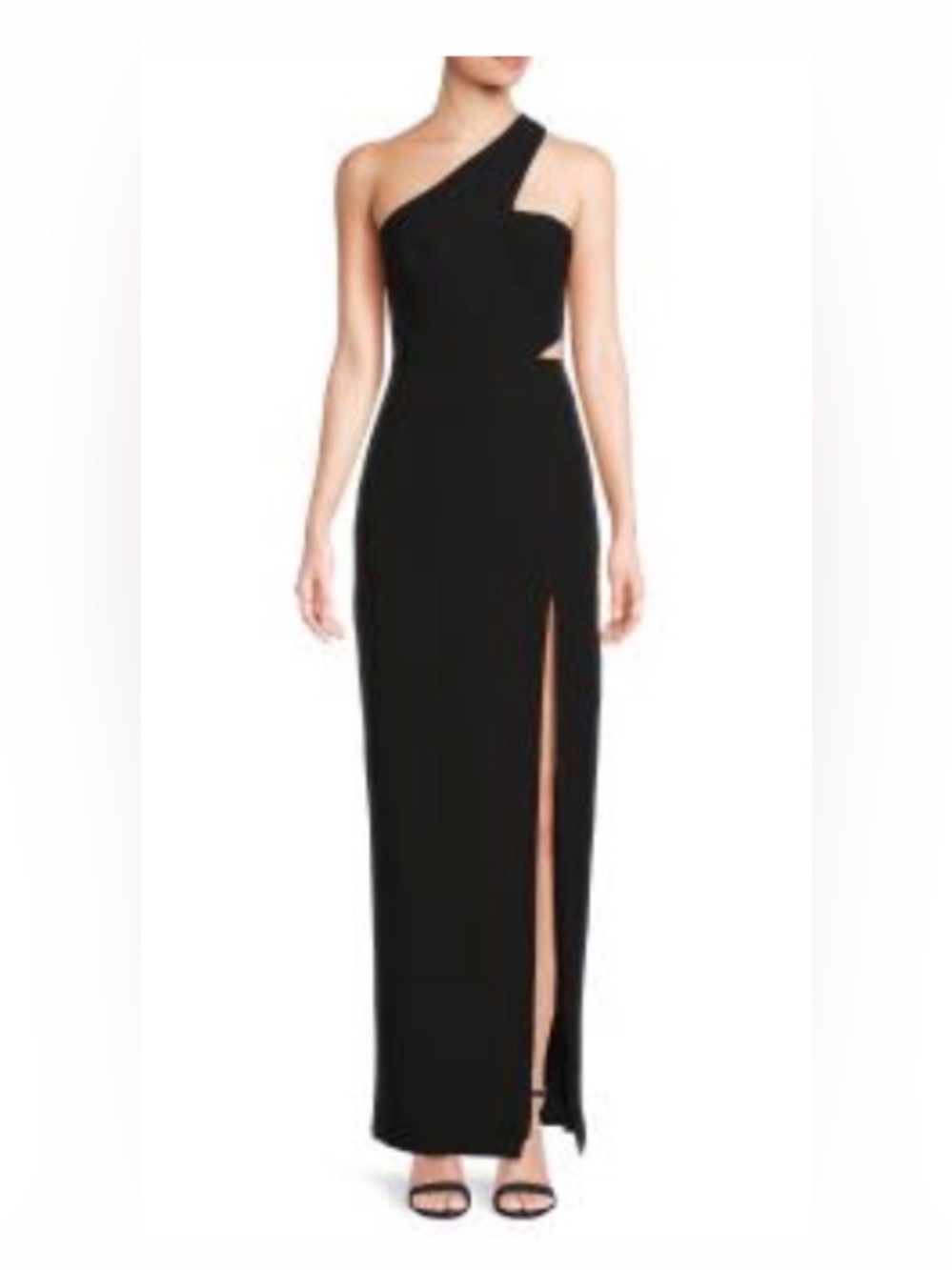 Aidan Mattox Black One-Shoulder Cutout Gown Size 4